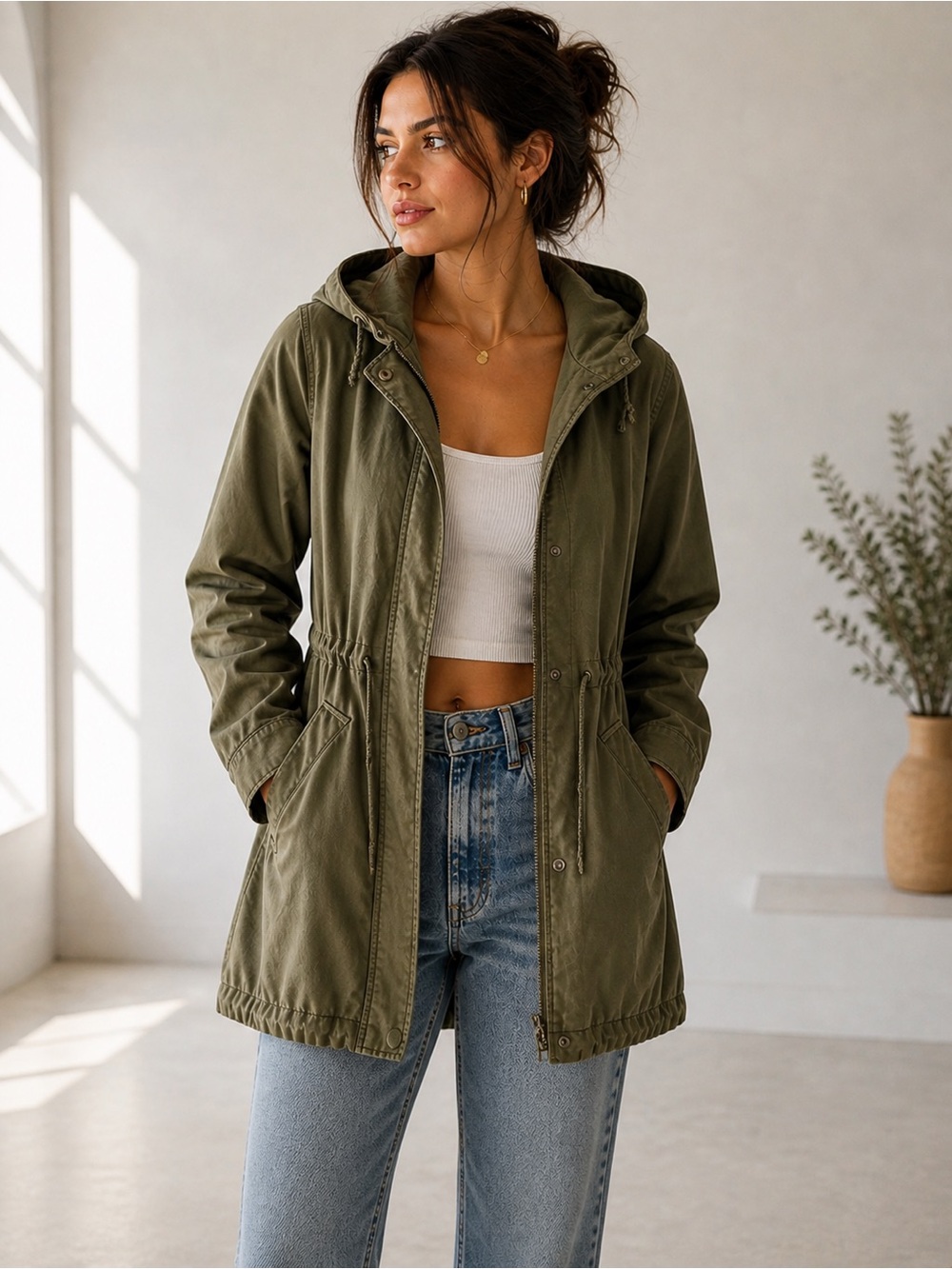 Classic Levi’s Olive Green Cinched Utility Parka Coat | Size Medium